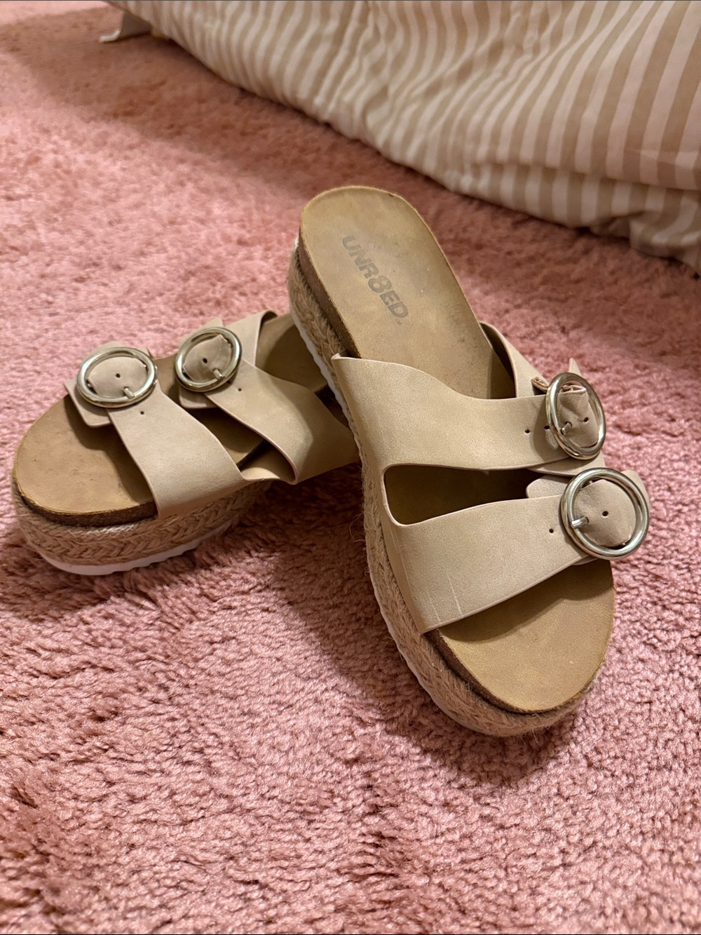 Comfort Lift Cream Buckle Espadrille Slide Sandals